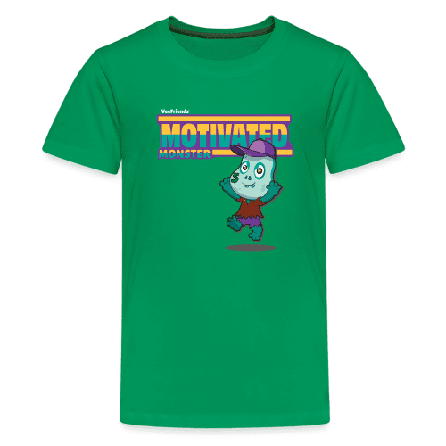 Motivated Monster Character Comfort Kids Tee - kelly green