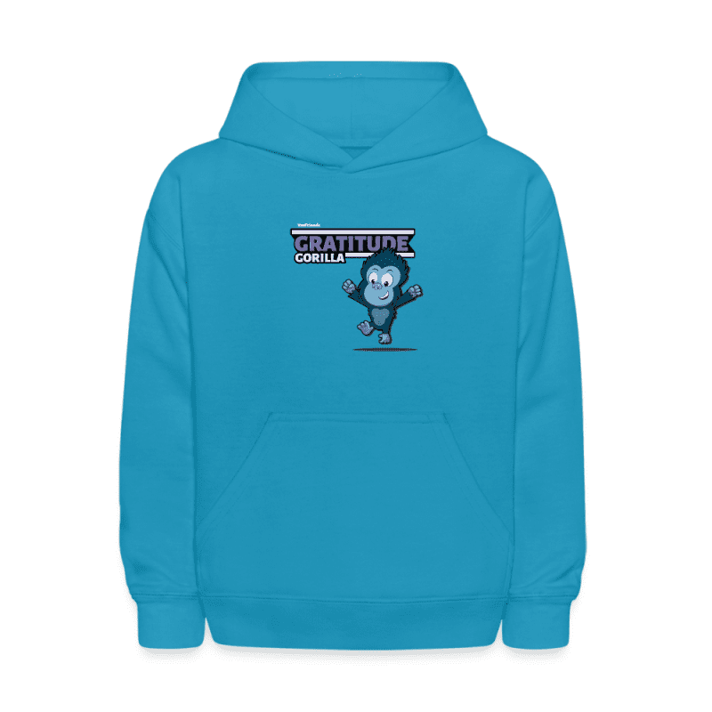 Gratitude Gorilla Character Comfort Kids Hoodie - turquoise