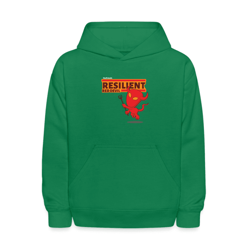 Resilient Red Devil Character Comfort Kids Hoodie - kelly green