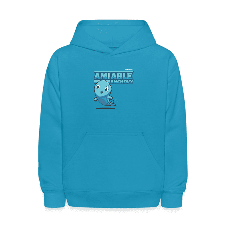 Amiable Anchovy Character Comfort Kids Hoodie - turquoise