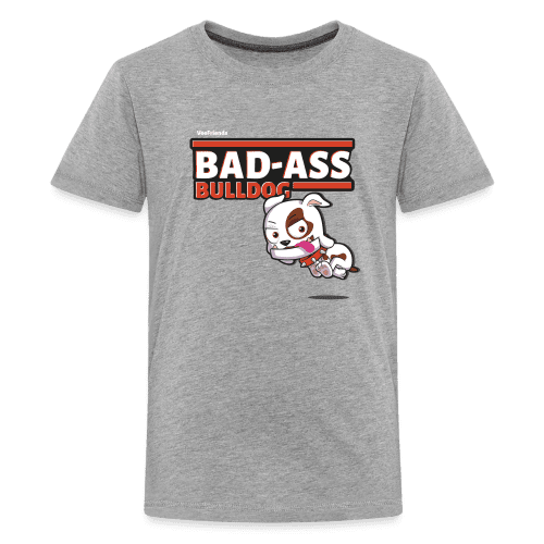 Bad-Ass Bulldog Character Comfort Kids Tee - heather gray