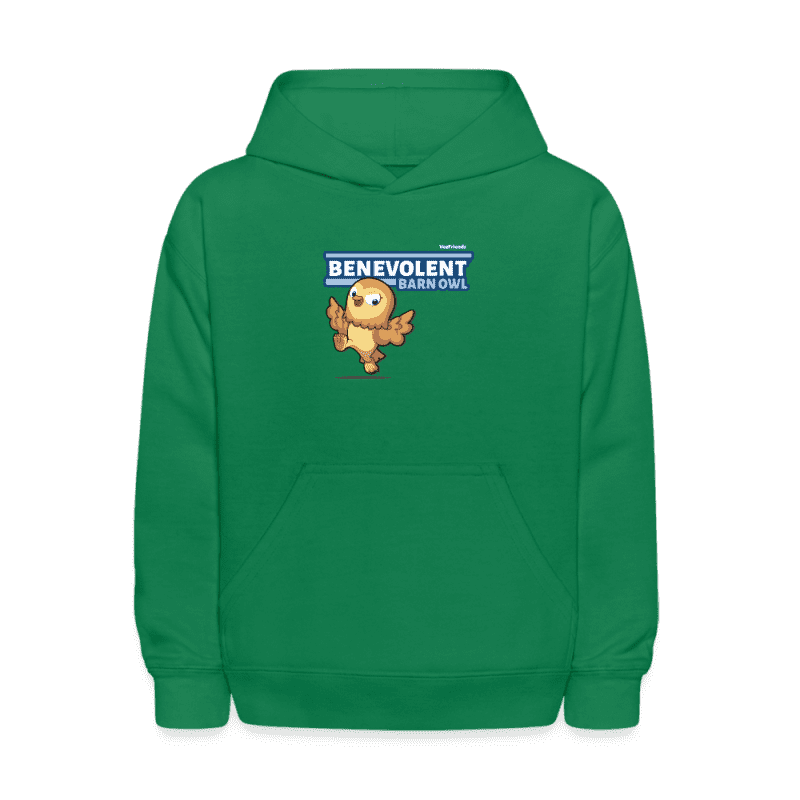 Benevolent Barn Owl Character Comfort Kids Hoodie - kelly green