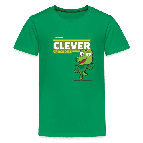 Clever Crocodile Character Comfort Kids Tee - kelly green