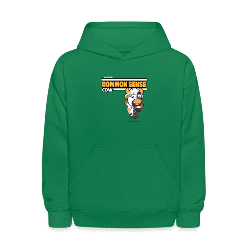 Common Sense Cow Character Comfort Kids Hoodie - kelly green