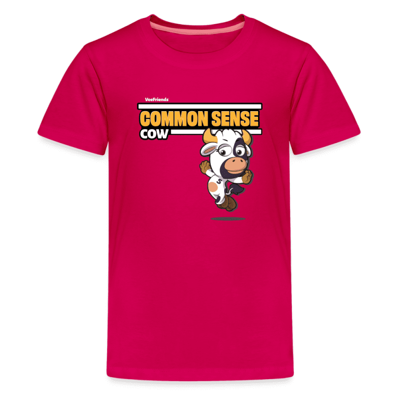 Common Sense Cow Character Comfort Kids Tee - dark pink