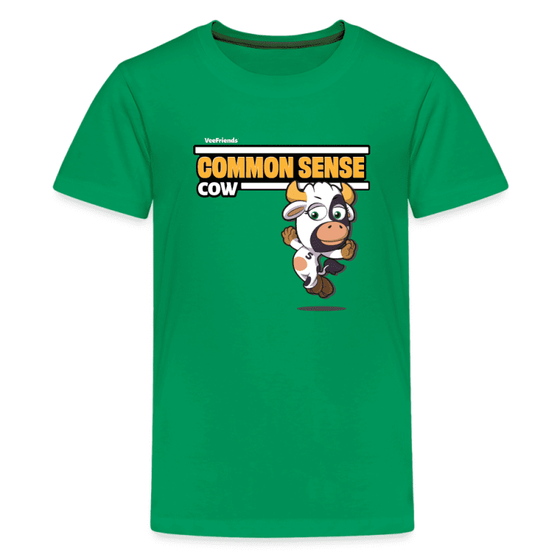 Common Sense Cow Character Comfort Kids Tee - kelly green