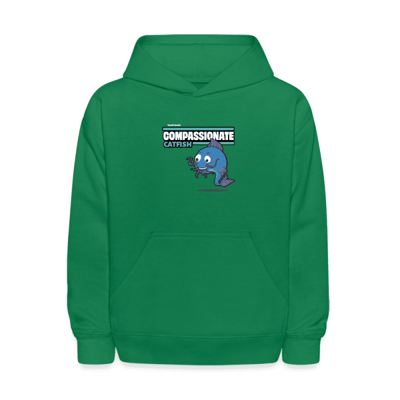 Compassionate Catfish Character Comfort Kids Hoodie - kelly green