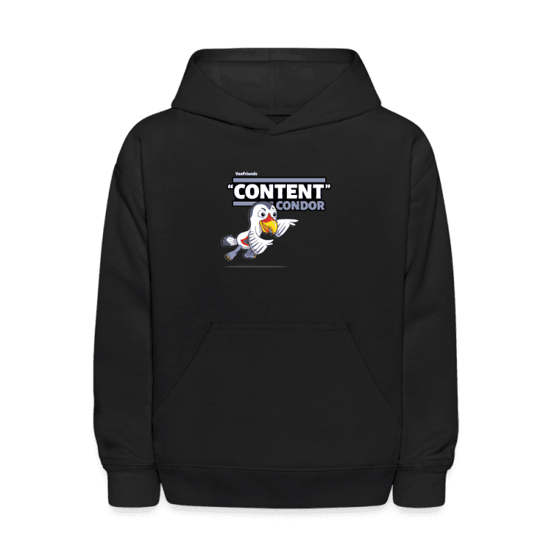 "Content" Condor Character Comfort Kids Hoodie - black