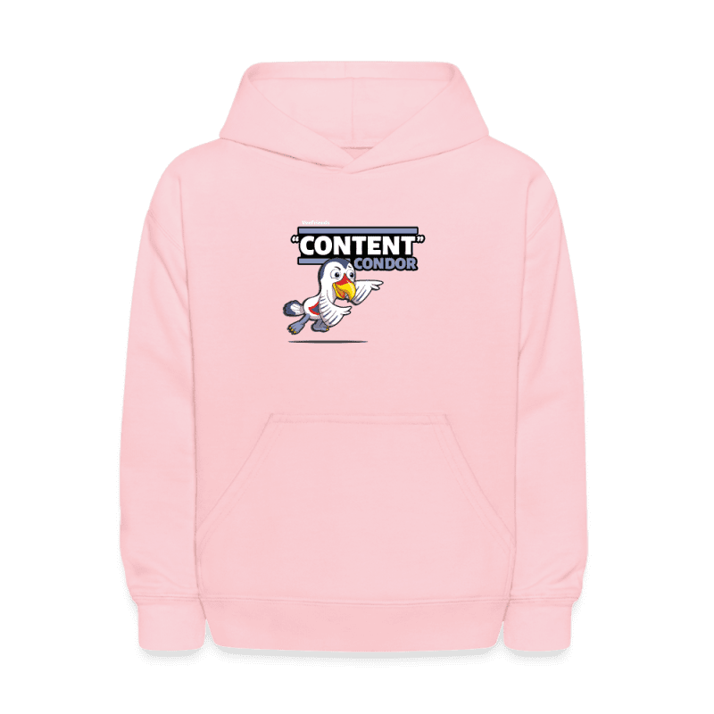 "Content" Condor Character Comfort Kids Hoodie - pink