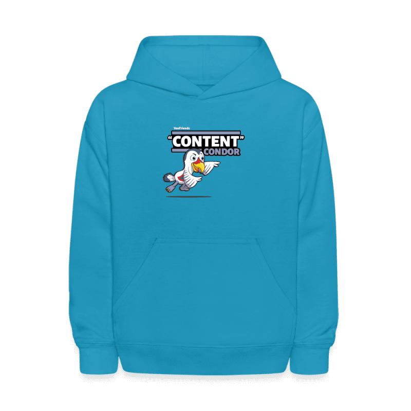 "Content" Condor Character Comfort Kids Hoodie - turquoise