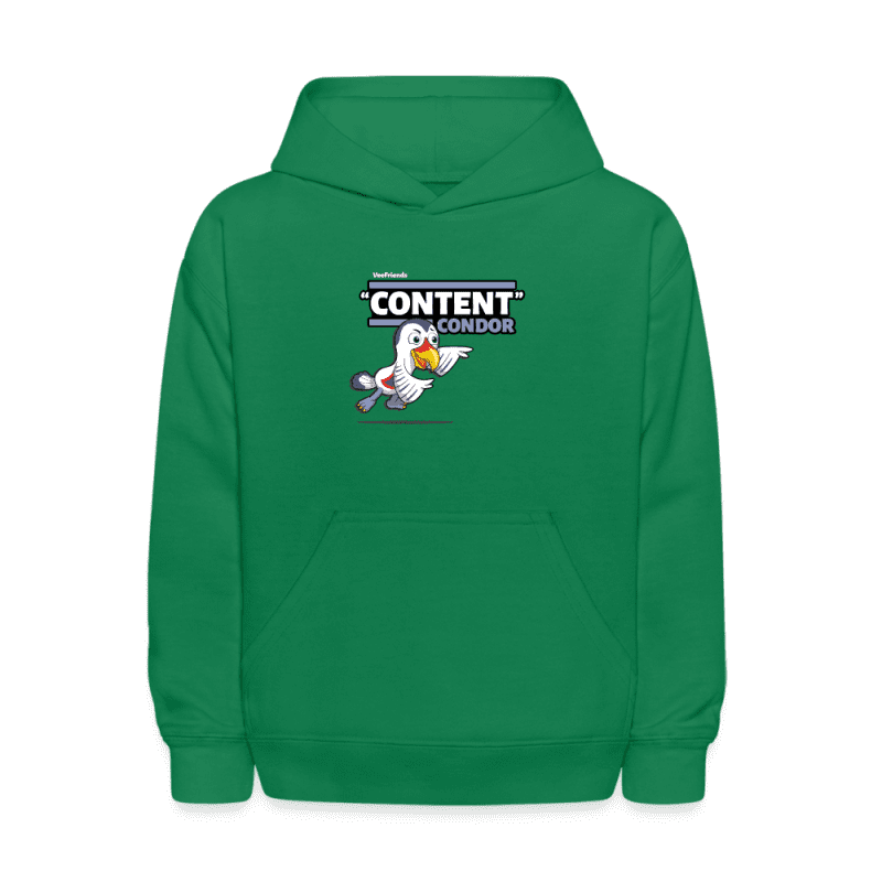 "Content" Condor Character Comfort Kids Hoodie - kelly green