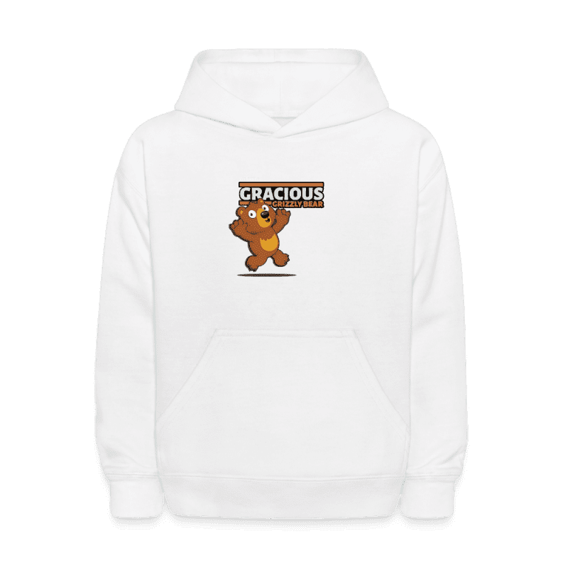 Gracious Grizzly Bear Character Comfort Kids Hoodie - white