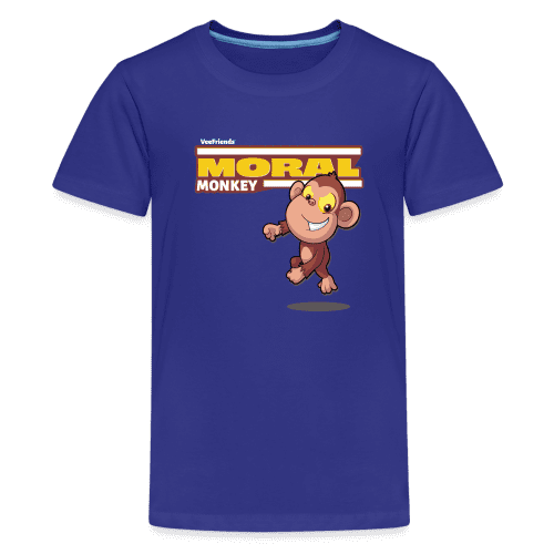 Moral Monkey Character Comfort Kids Tee - royal blue