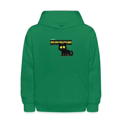 Very, Very, Very, Very Lucky Black Cat Character Comfort Kids Hoodie - kelly green