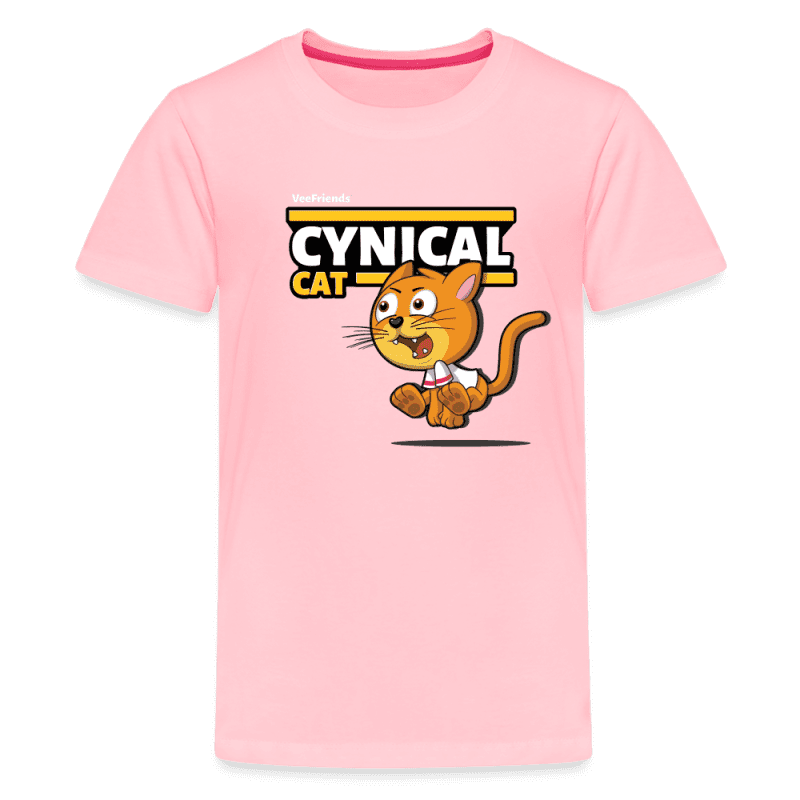 Cynical Cat Character Comfort Kids Tee - pink