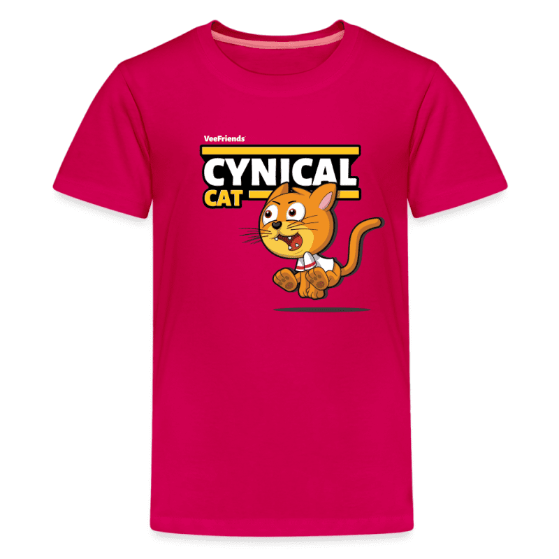 Cynical Cat Character Comfort Kids Tee - dark pink