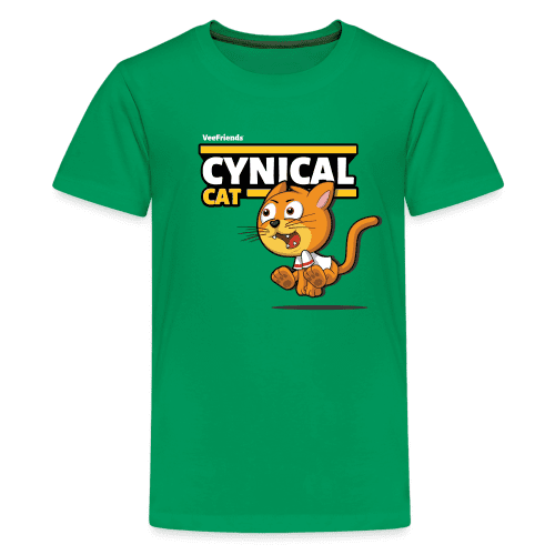 Cynical Cat Character Comfort Kids Tee - kelly green