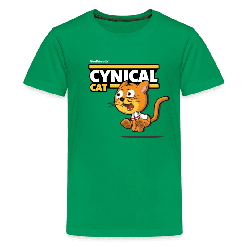 Cynical Cat Character Comfort Kids Tee - kelly green