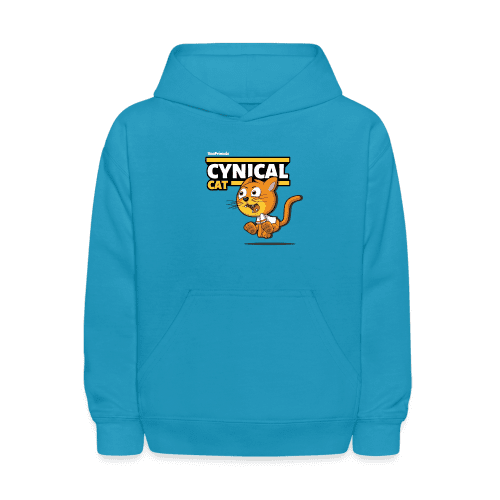 Cynical Cat Character Comfort Kids Hoodie - turquoise