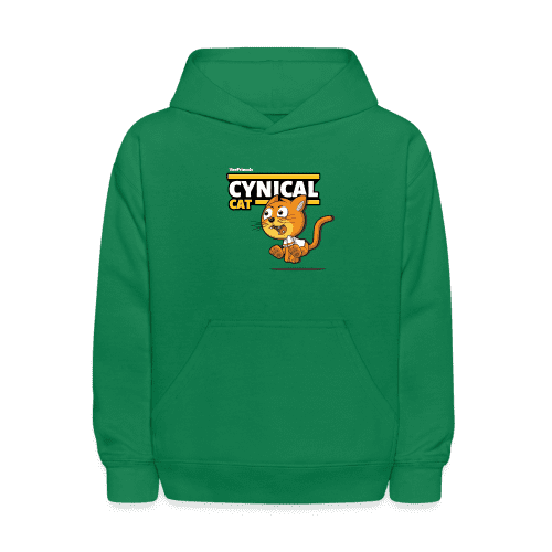 Cynical Cat Character Comfort Kids Hoodie - kelly green