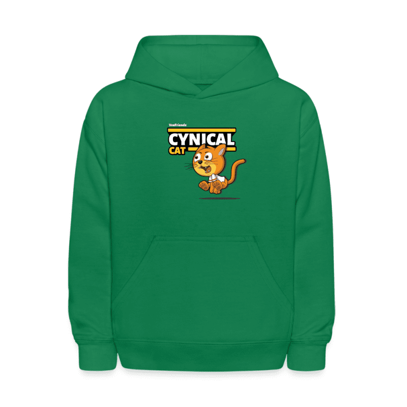 Cynical Cat Character Comfort Kids Hoodie - kelly green