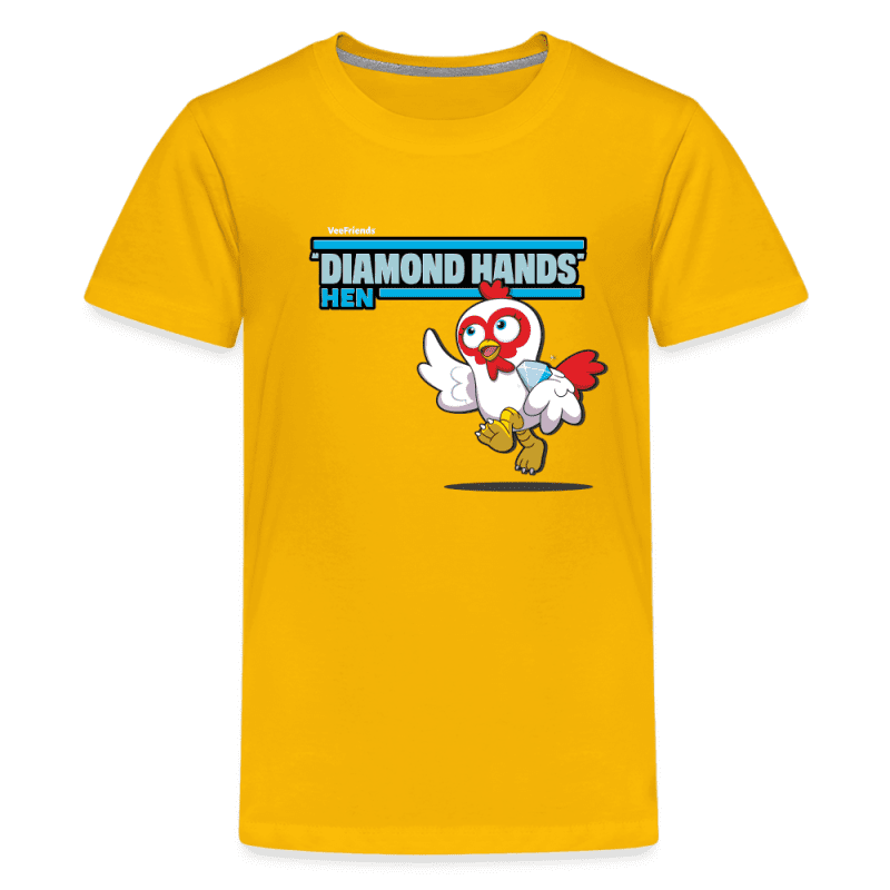 "Diamond Hands" Hen Character Comfort Kids Tee - sun yellow