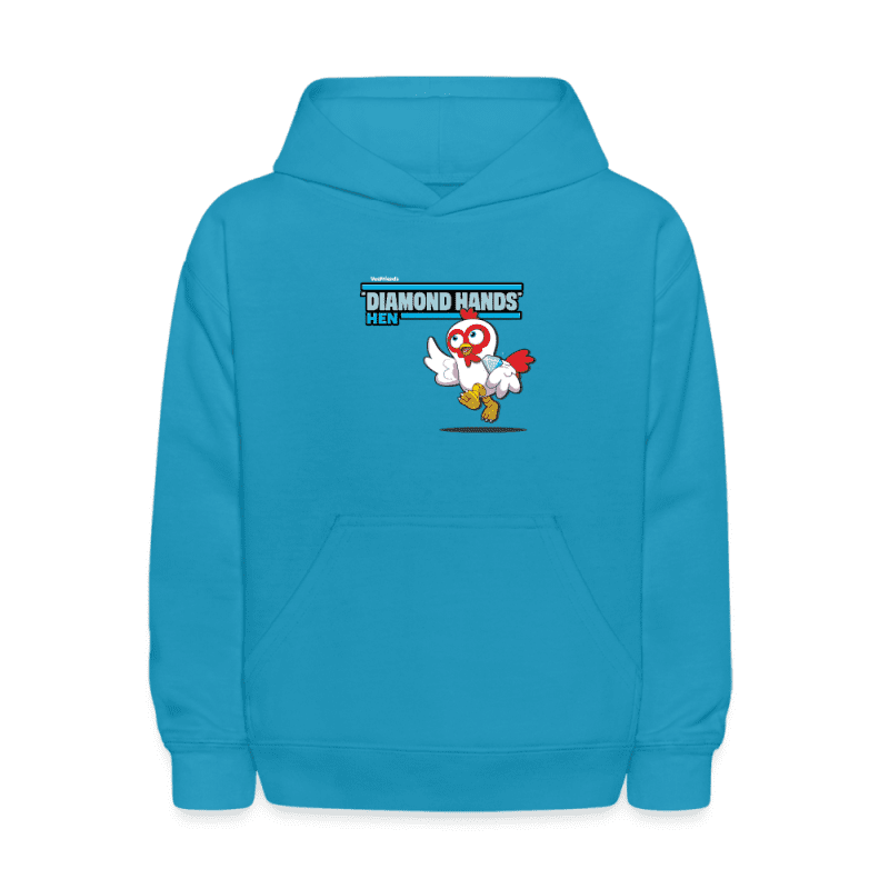 "Diamond Hands" Hen Character Comfort Kids Hoodie - turquoise