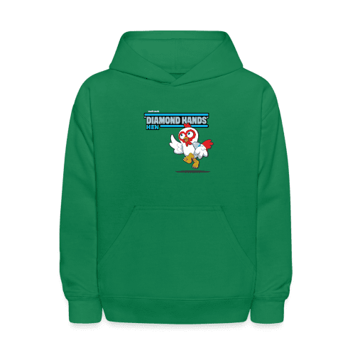 "Diamond Hands" Hen Character Comfort Kids Hoodie - kelly green