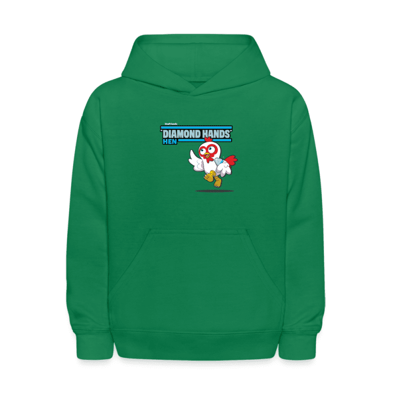 "Diamond Hands" Hen Character Comfort Kids Hoodie - kelly green