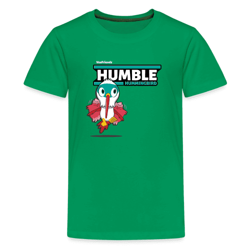 Humble Hummingbird Character Comfort Kids Tee - kelly green