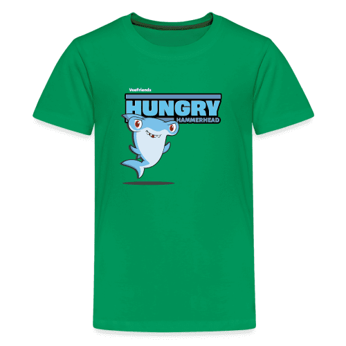 Hungry Hammerhead Character Comfort Kids Tee - kelly green