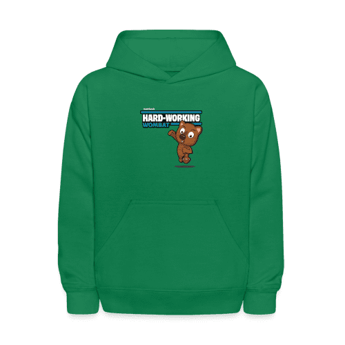 Hard-Working Wombat Character Comfort Kids Hoodie - kelly green