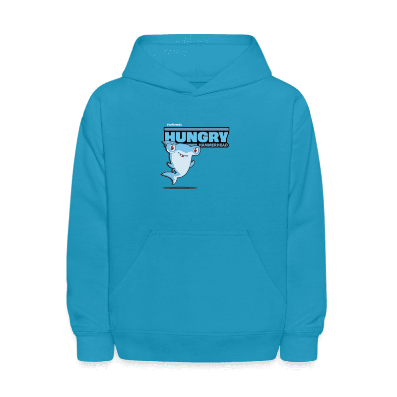 Hungry Hammerhead Character Comfort Kids Hoodie - turquoise