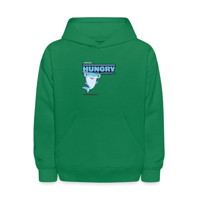 Hungry Hammerhead Character Comfort Kids Hoodie - kelly green