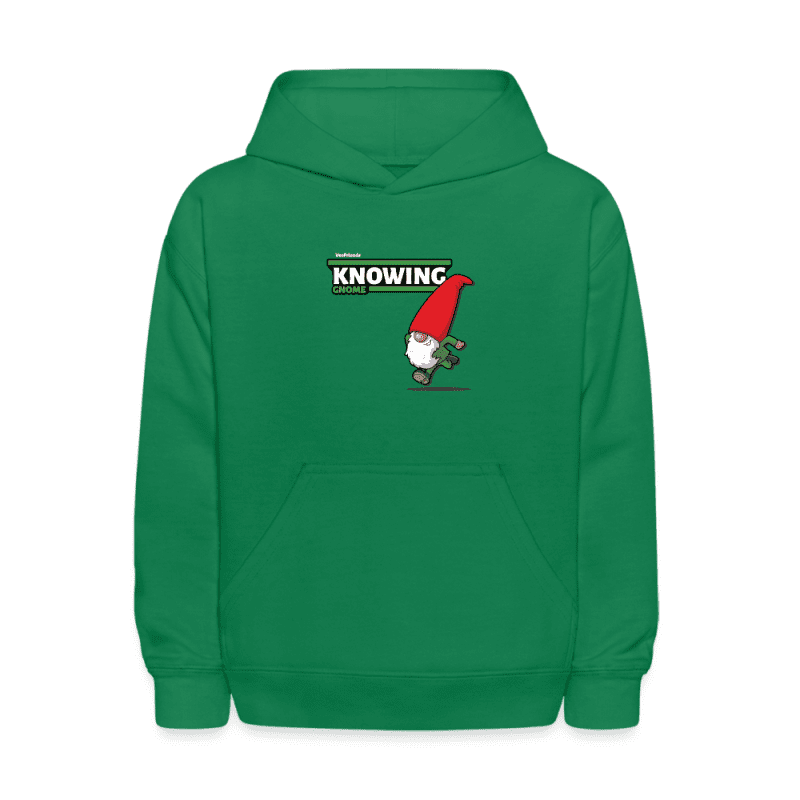 Knowing Gnome Character Comfort Kids Hoodie - kelly green