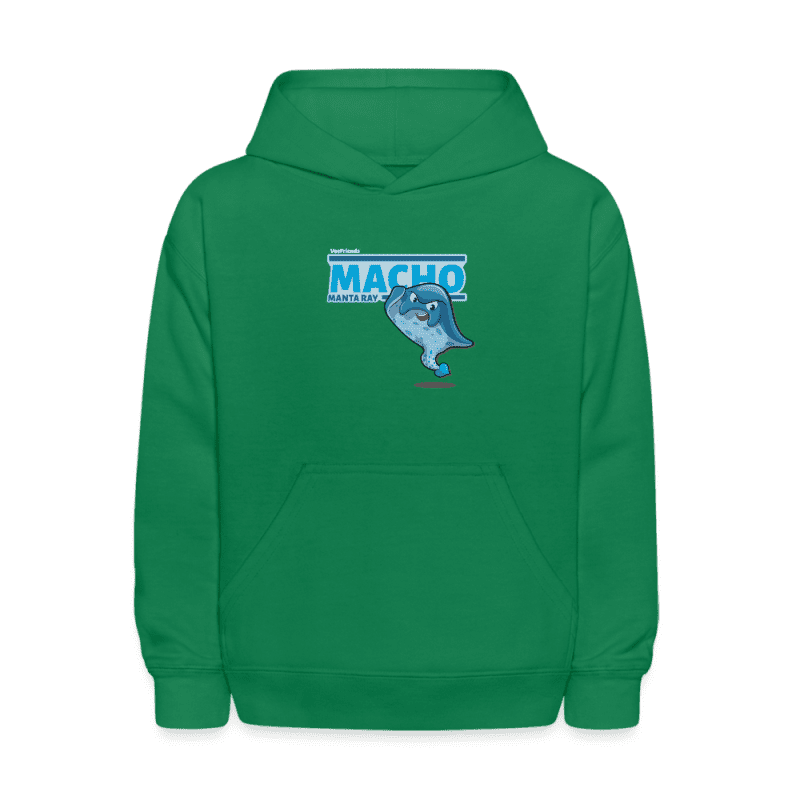 Macho Manta Ray Character Comfort Kids Hoodie - kelly green