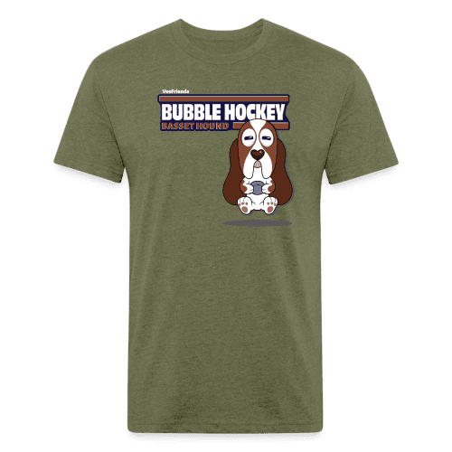 Bubble Hockey Basset Hound Character Comfort Adult Tee (Holder Claim) - heather military green