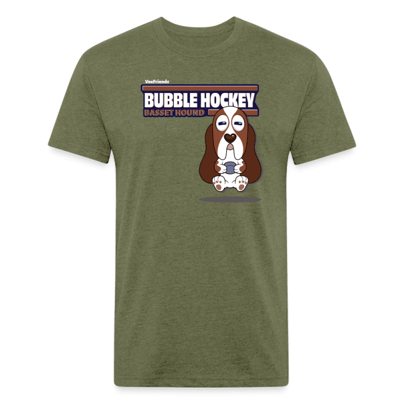 Bubble Hockey Basset Hound Character Comfort Adult Tee (Holder Claim) - heather military green