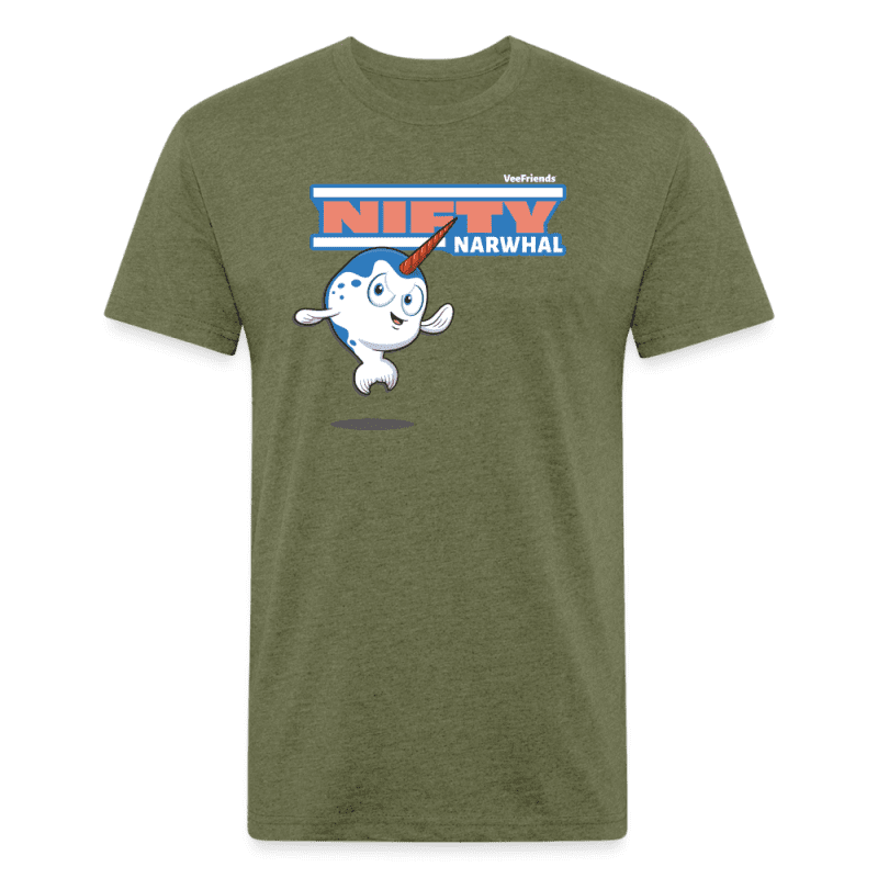 Nifty Narwhal Character Comfort Adult Tee - heather military green