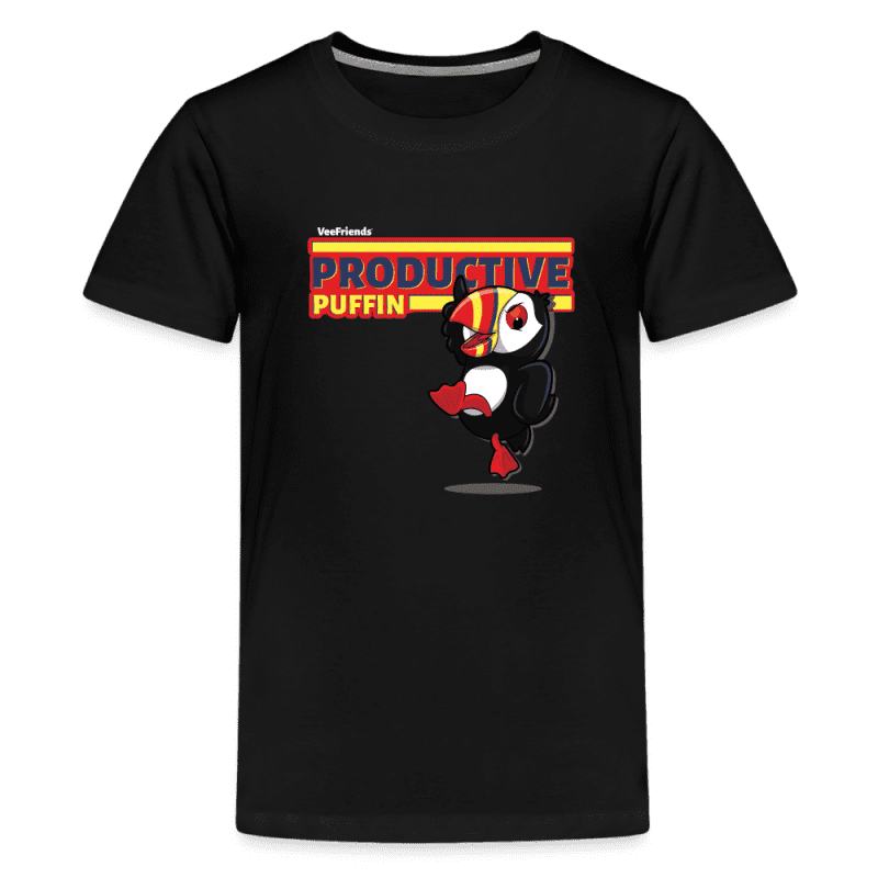 Productive Puffin Character Comfort Kids Tee - black