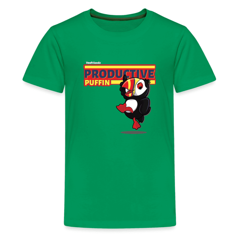 Productive Puffin Character Comfort Kids Tee - kelly green