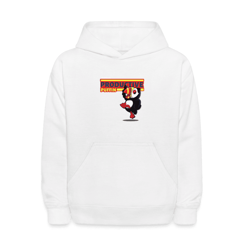 Productive Puffin Character Comfort Kids Hoodie - white