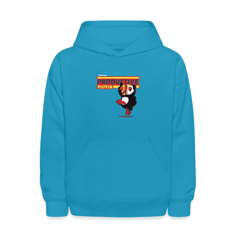 Productive Puffin Character Comfort Kids Hoodie - turquoise