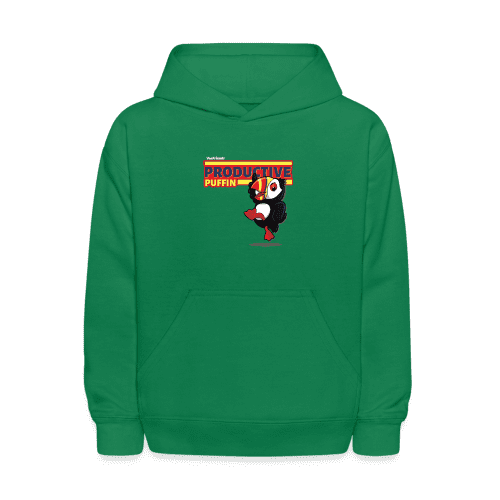 Productive Puffin Character Comfort Kids Hoodie - kelly green