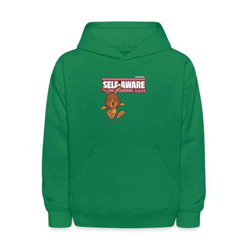 Self-Aware Hare Character Comfort Kids Hoodie - kelly green