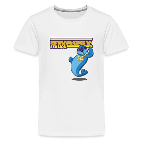 Swaggy Sea Lion Character Comfort Kids Tee - white