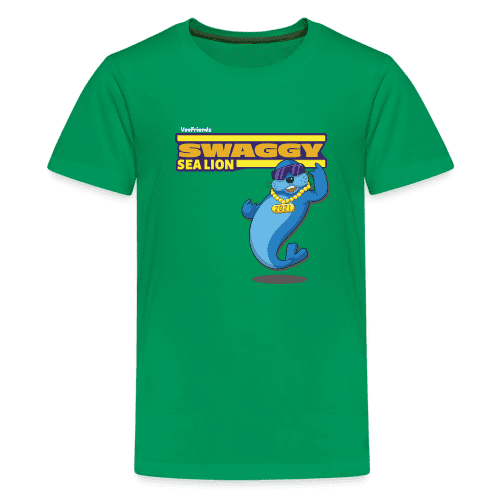 Swaggy Sea Lion Character Comfort Kids Tee - kelly green