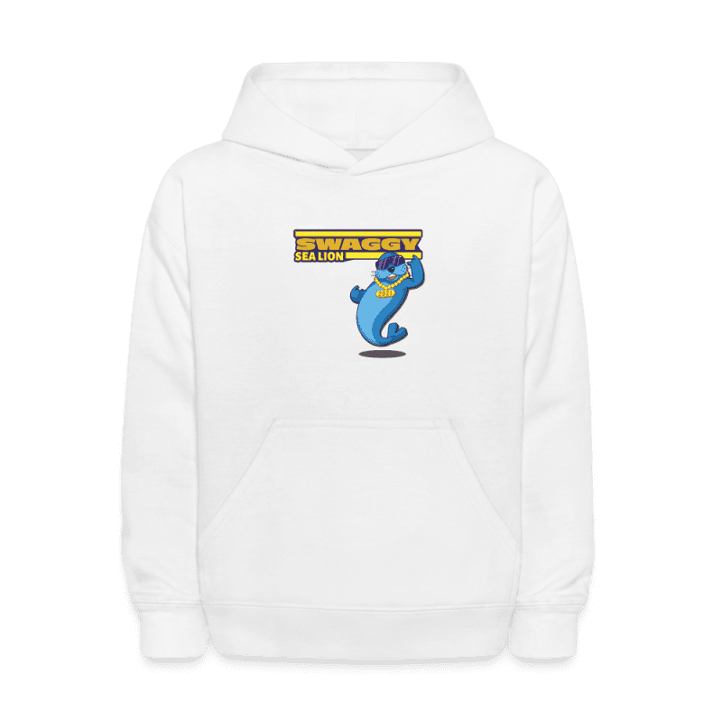 Swaggy Sea Lion Character Comfort Kids Hoodie - white