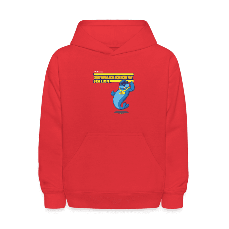 Swaggy Sea Lion Character Comfort Kids Hoodie - red