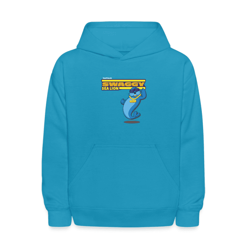 Swaggy Sea Lion Character Comfort Kids Hoodie - turquoise